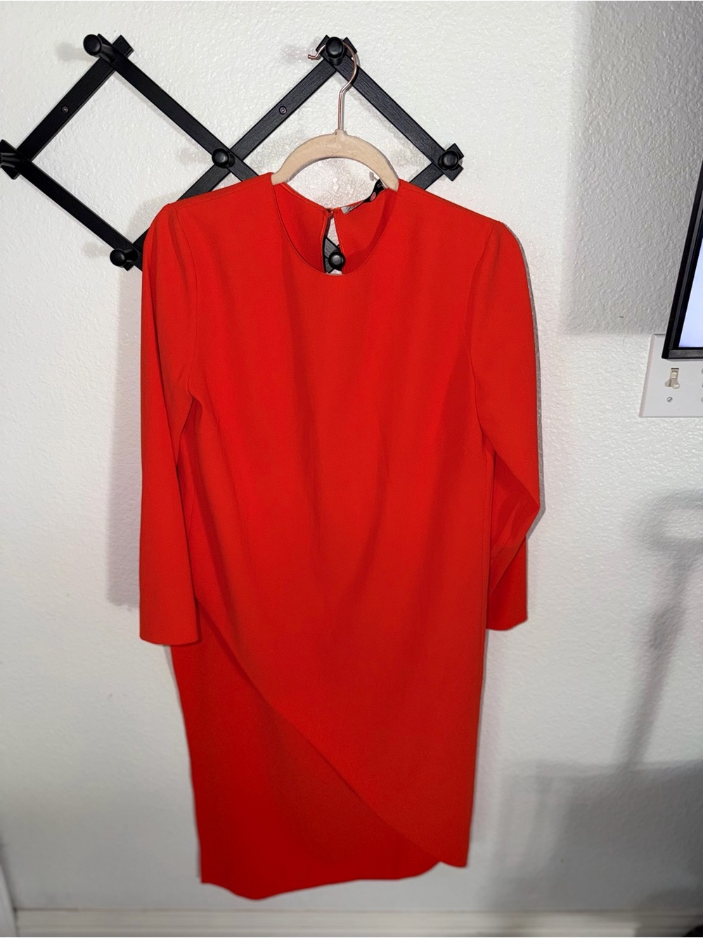 ZARA Women’s Large Red Asymmetrical Mini Dress Long Sleeve Cocktail Party Dress - Picture 2 of 4